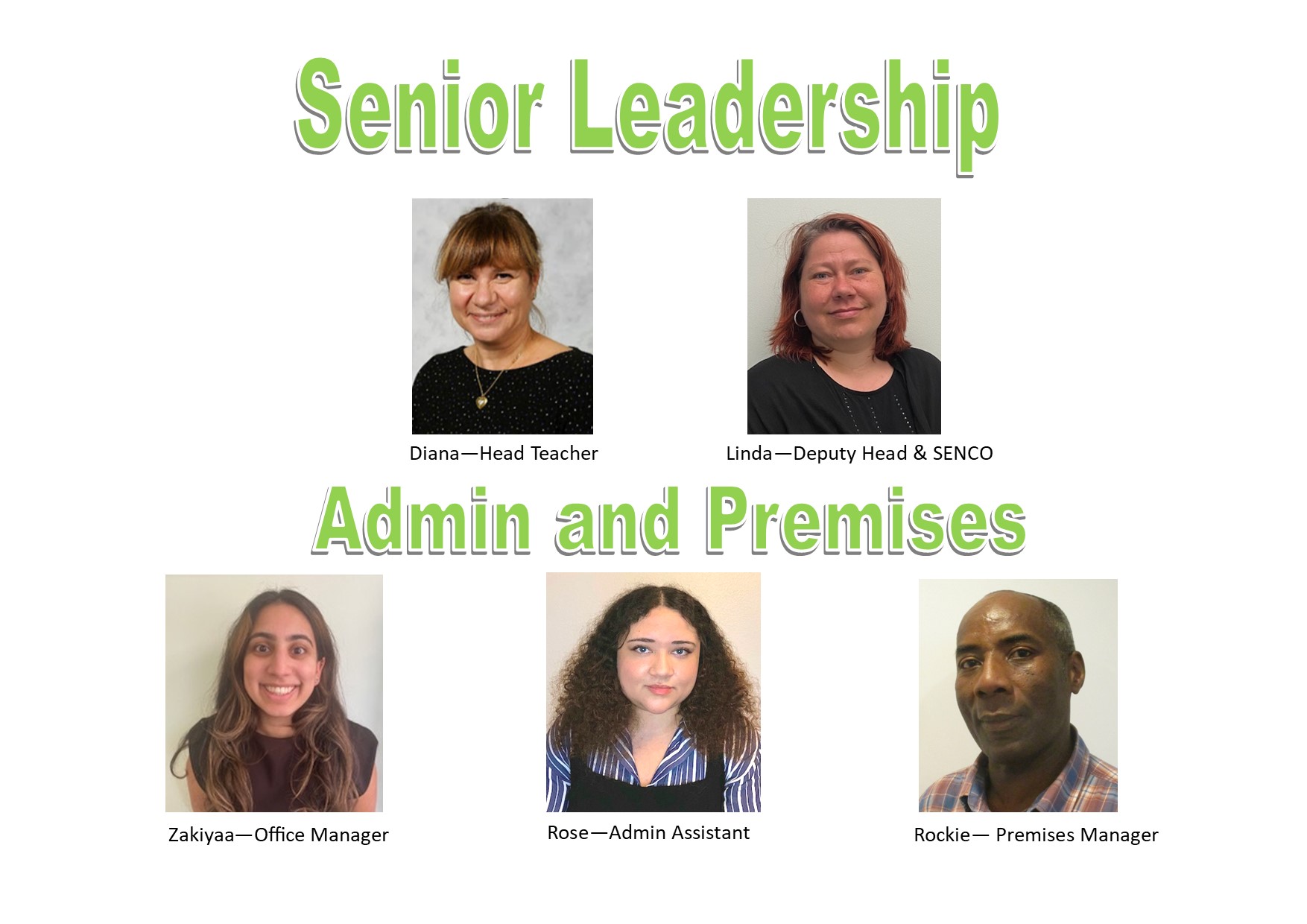 Senior leadership, admin and premises
